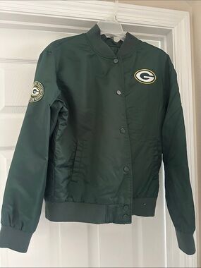 NFL Green Women's Varsity Bomber Jacket with Packers Patch